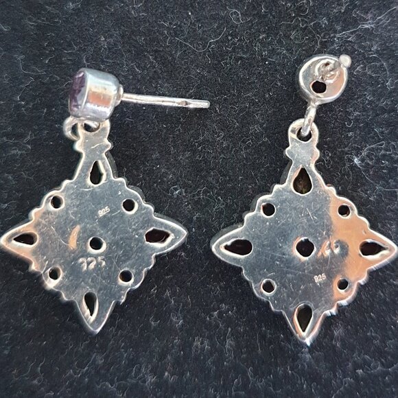 ✨ Gorgeous Vintage Multi-Gemstone Dangle Earrings – 925 Sterling Silver ✨ - Picture 5 of 10